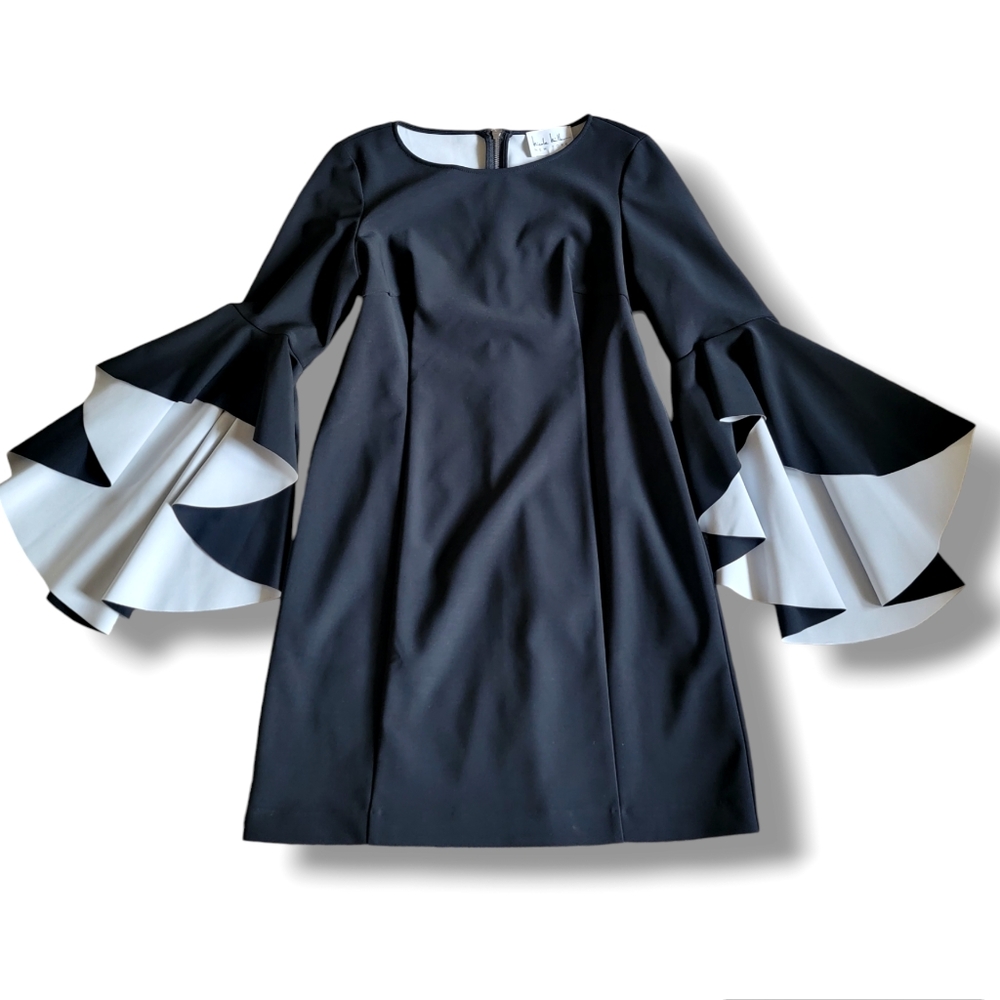 NWT Nicole Miller‎ Bell Angel Sleeves Sheath Dress Business Formal Size 12 Black